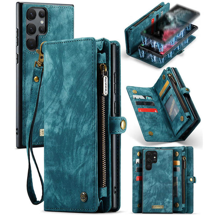CaseMe Zipper Wallet Magnetic Case with Wrist Strap Blue