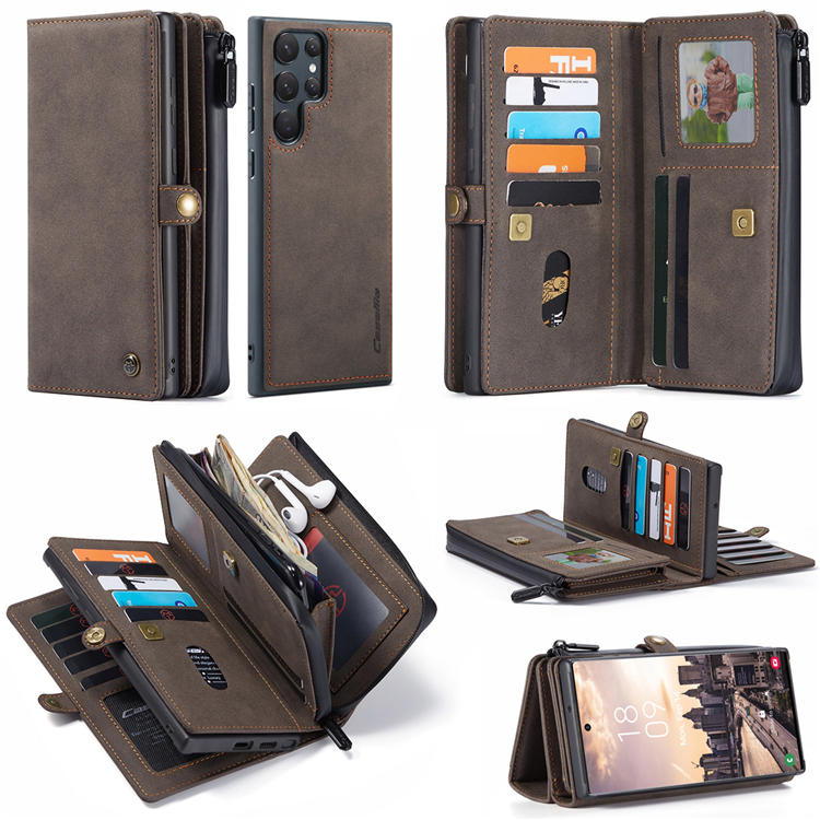 CaseMe Samsung Galaxy S22 Ultra Multi-Functional Wallet Case Coffee