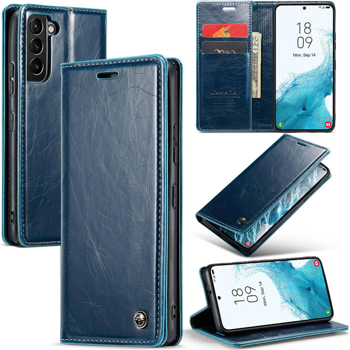 CaseMe Samsung Galaxy S22 Wallet Kickstand Magnetic Case Blue - Click Image to Close