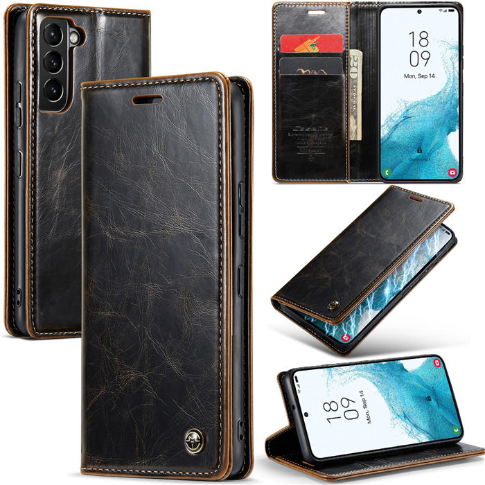 CaseMe Samsung Galaxy S22 Wallet Kickstand Magnetic Case Coffee - Click Image to Close
