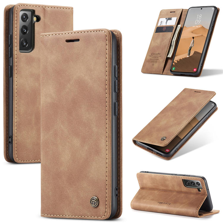 CaseMe Samsung Galaxy S22 Plus Wallet Magnetic Case Brown - Click Image to Close