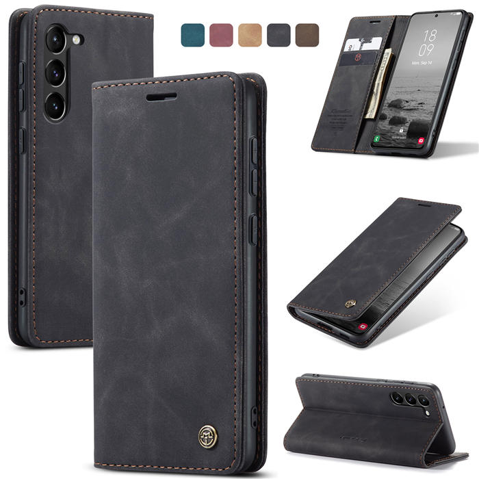 CaseMe Samsung Galaxy S23 Wallet Retro Leather Case Black - Click Image to Close
