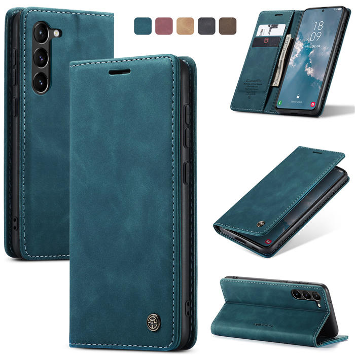 CaseMe Samsung Galaxy S23 Plus Wallet Retro Leather Case Blue - Click Image to Close