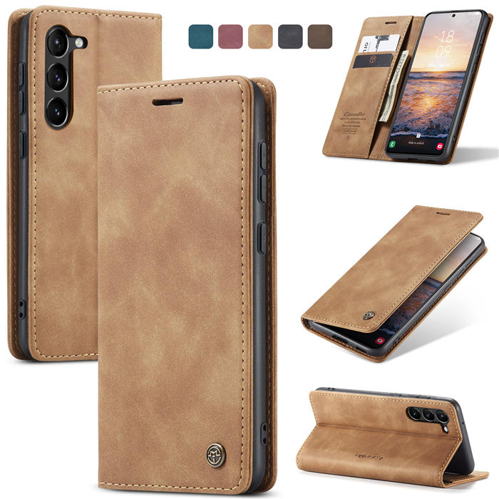 CaseMe Samsung Galaxy S23 Plus Wallet Retro Leather Case Brown - Click Image to Close