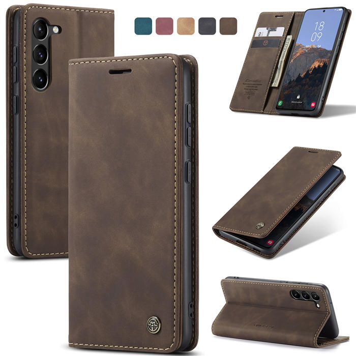 CaseMe Samsung Galaxy S23 Wallet Retro Leather Case Coffee - Click Image to Close