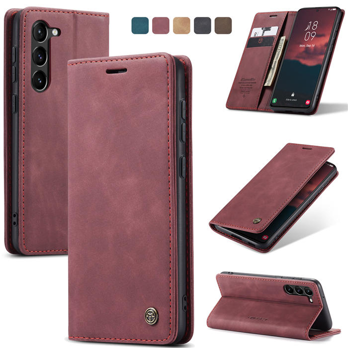 CaseMe Samsung Galaxy S23 Plus Wallet Retro Leather Case Red - Click Image to Close