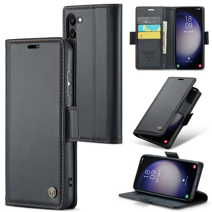 CaseMe Samsung Galaxy S23 Plus Wallet RFID Blocking Magnetic Buckle Case Black