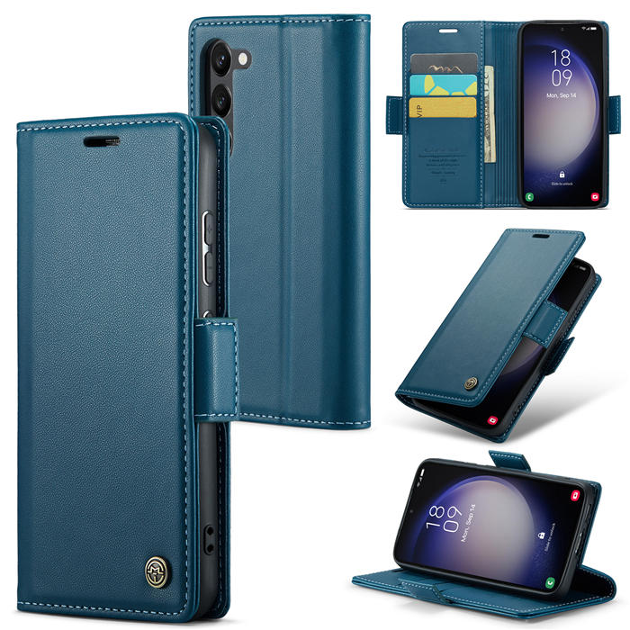 CaseMe Samsung Galaxy S23 Plus Wallet RFID Blocking Magnetic Buckle Case Blue - Click Image to Close