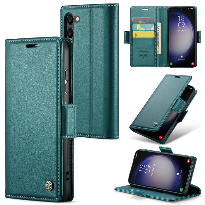 CaseMe Samsung Galaxy S23 Wallet RFID Blocking Magnetic Buckle Case Green - Click Image to Close