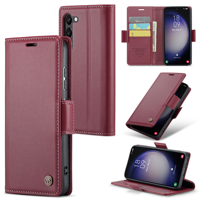 CaseMe Samsung Galaxy S23 Plus Wallet RFID Blocking Magnetic Buckle Case Red