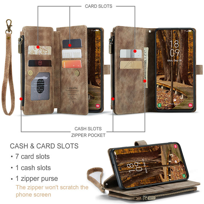 CaseMe Samsung Galaxy S23 Wallet kickstand Magnetic Leather Case with Wrist Strap