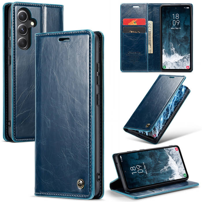 CaseMe Samsung Galaxy S23 FE Luxury Wallet Magnetic Case Blue - Click Image to Close