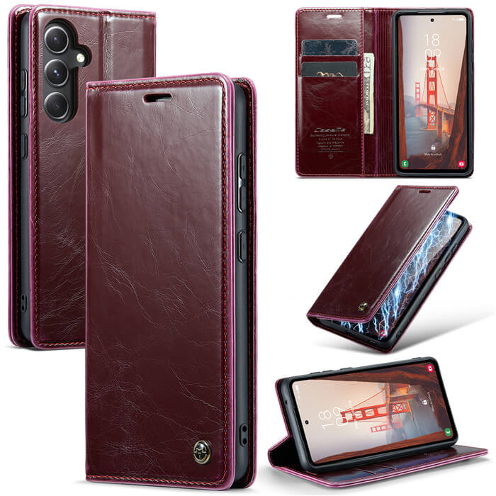 CaseMe Samsung Galaxy S23 FE Luxury Wallet Magnetic Case Red - Click Image to Close