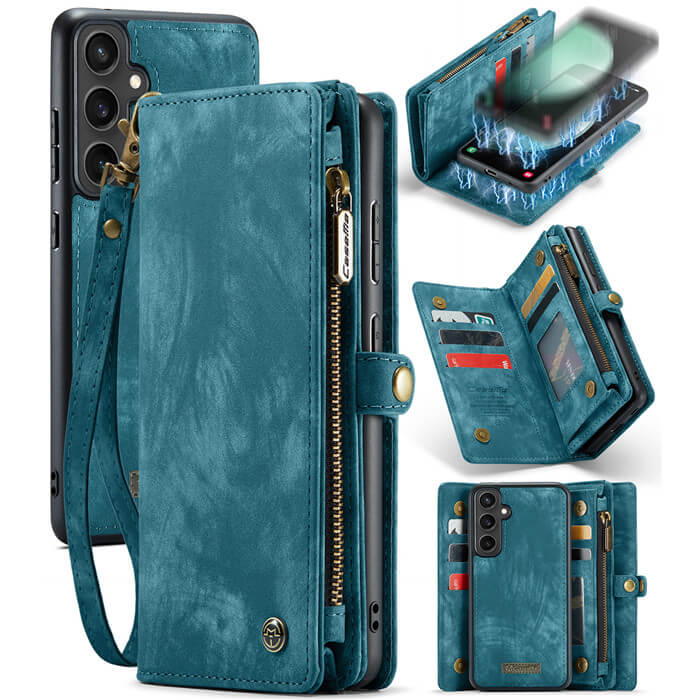 CaseMe Samsung Galaxy S23 FE Wallet Case with Wrist Strap Blue - Click Image to Close
