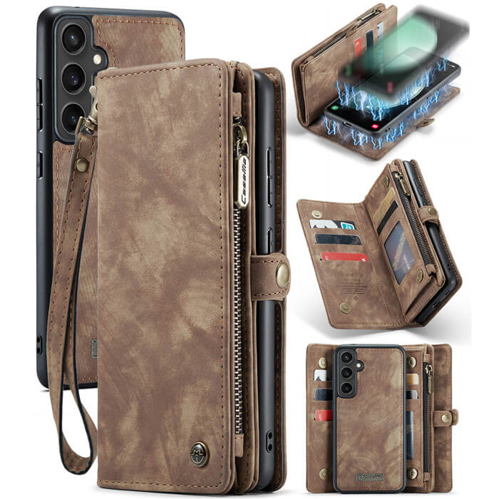 CaseMe Samsung Galaxy S23 FE Wallet Case with Wrist Strap Coffee - Click Image to Close