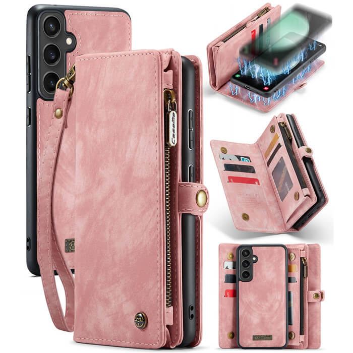 CaseMe Samsung Galaxy S23 FE Wallet Case with Wrist Strap Pink - Click Image to Close