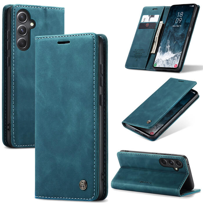 CaseMe Samsung Galaxy S23 FE Wallet Suede Leather Case Blue - Click Image to Close