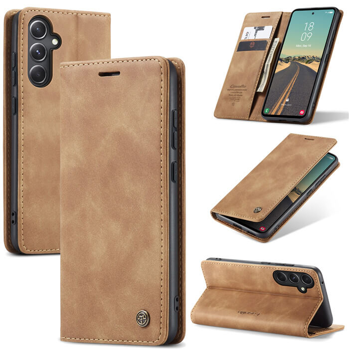 CaseMe Samsung Galaxy S23 FE Wallet Suede Leather Case Brown - Click Image to Close