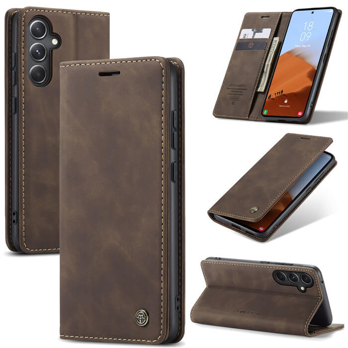 CaseMe Samsung Galaxy S23 FE Wallet Suede Leather Case Coffee - Click Image to Close