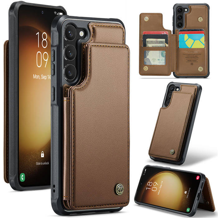 CaseMe Samsung Galaxy S23 Plus RFID Blocking Card Holder Case Brown - Click Image to Close