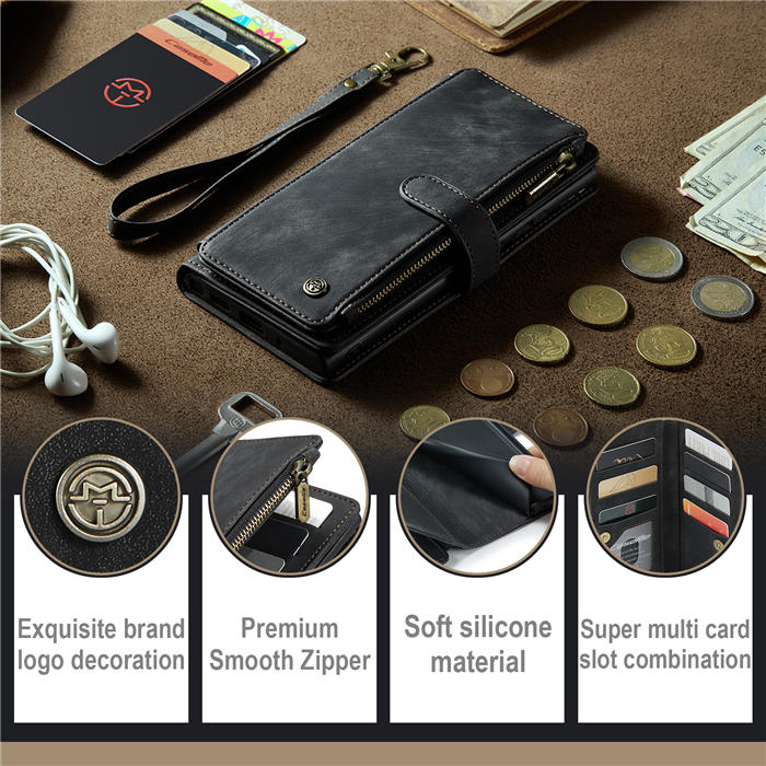 CaseMe Samsung Galaxy S23 Plus Wallet kickstand Magnetic Leather Case with Wrist Strap