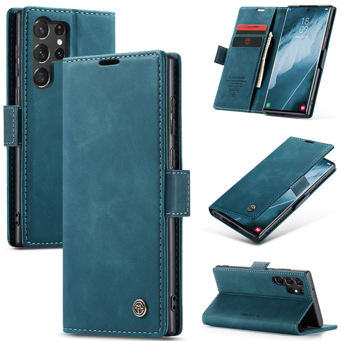 CaseMe Samsung Galaxy S23 Ultra Wallet Retro Leather Case Blue - Click Image to Close