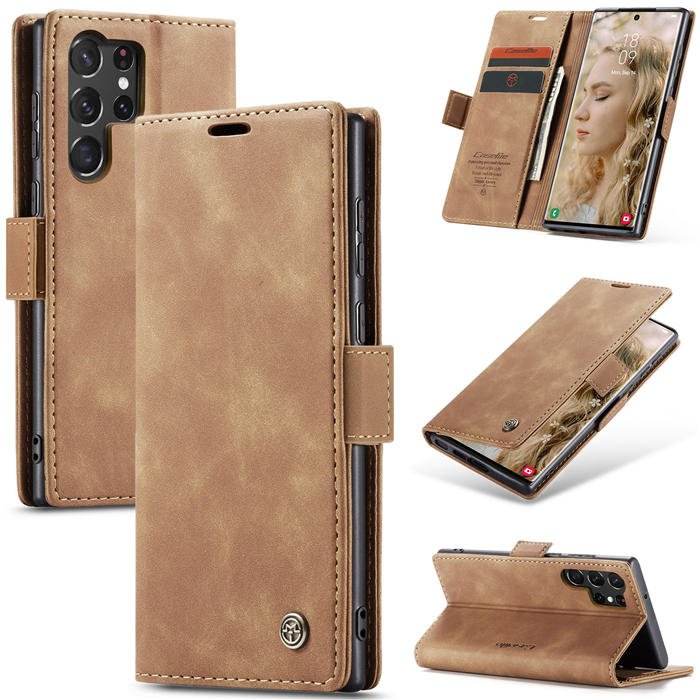 CaseMe Samsung Galaxy S23 Ultra Wallet Retro Leather Case Brown - Click Image to Close