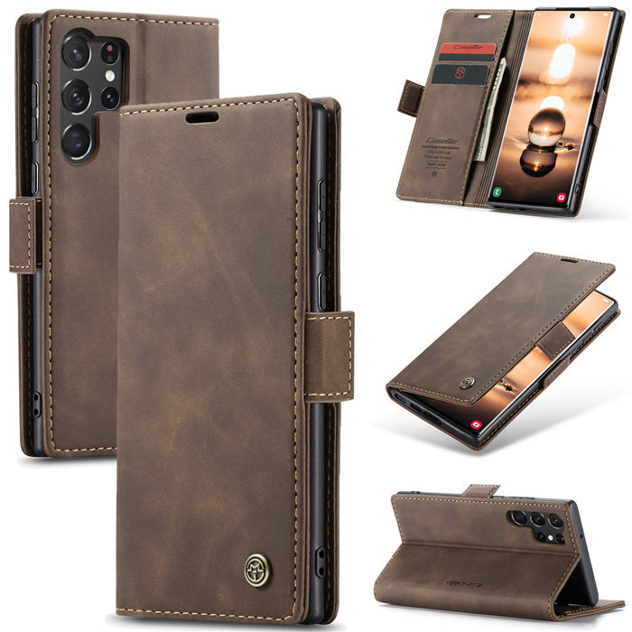 CaseMe Samsung Galaxy S23 Ultra Wallet Retro Leather Case Coffee - Click Image to Close