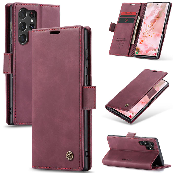 CaseMe Samsung Galaxy S23 Ultra Wallet Retro Leather Case Red - Click Image to Close