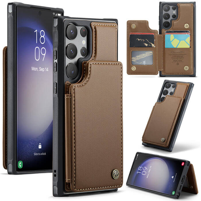 CaseMe Samsung Galaxy S23 Ultra RFID Blocking Card Holder Case Brown - Click Image to Close