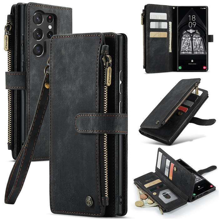 CaseMe Samsung Galaxy S23 Ultra Wallet Kickstand Case Black - Click Image to Close