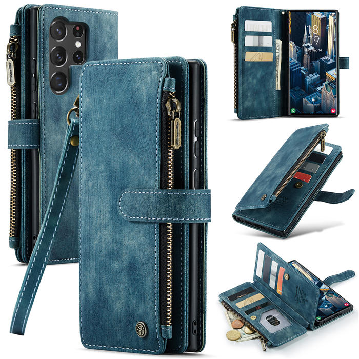 CaseMe Samsung Galaxy S23 Ultra Wallet Kickstand Case Blue - Click Image to Close