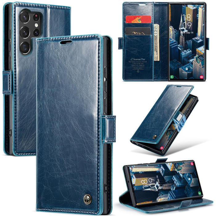 CaseMe Samsung Galaxy S23 Ultra Luxury Retro Wallet Case Blue