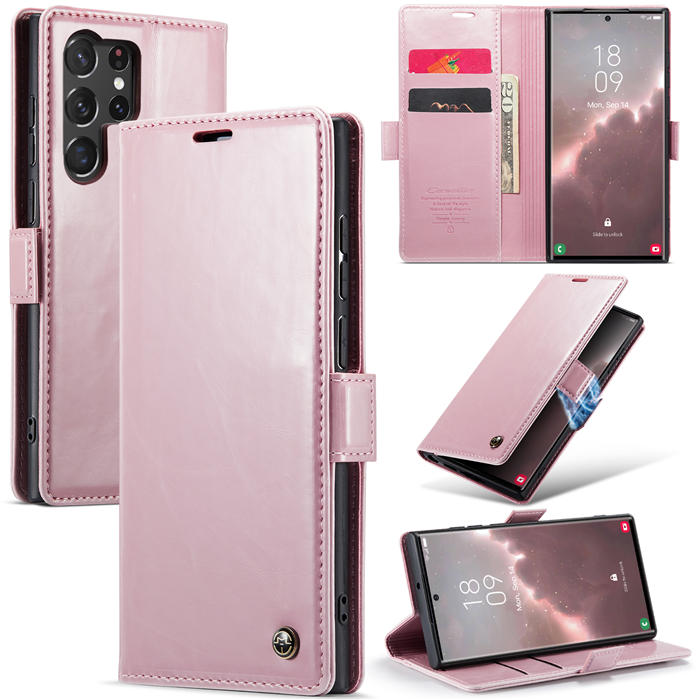 CaseMe Samsung Galaxy S23 Ultra Luxury Retro Wallet Case Pink - Click Image to Close