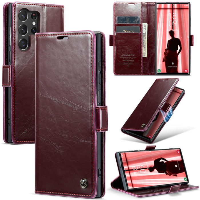 CaseMe Samsung Galaxy S23 Ultra Luxury Retro Wallet Case Red - Click Image to Close