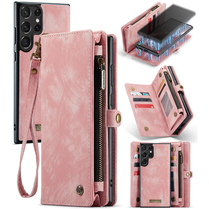CaseMe Samsung Galaxy S23 Ultra Wallet Case with Wrist Strap Pink - Click Image to Close