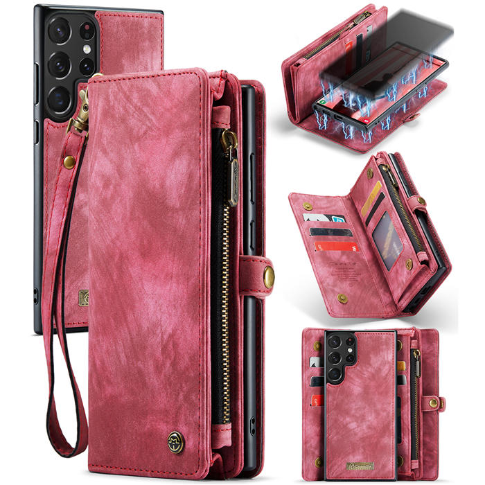 CaseMe Samsung Galaxy S23 Ultra Wallet Case with Wrist Strap Red - Click Image to Close
