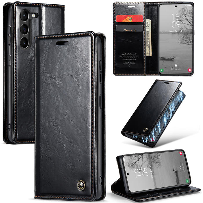 CaseMe Samsung Galaxy S23 Plus Luxury Retro Wallet Case Black