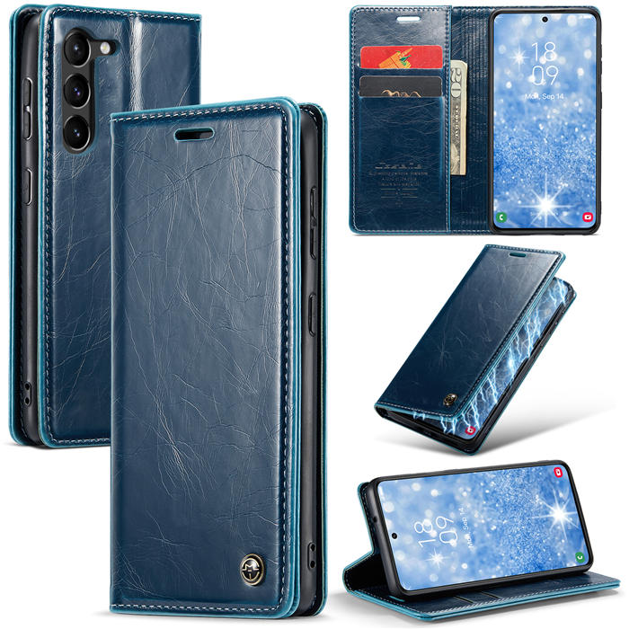 CaseMe Samsung Galaxy S23 Plus Luxury Retro Wallet Case Blue