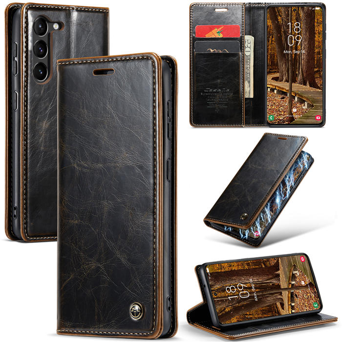 CaseMe Samsung Galaxy S23 Luxury Retro Wallet Case Coffee - Click Image to Close