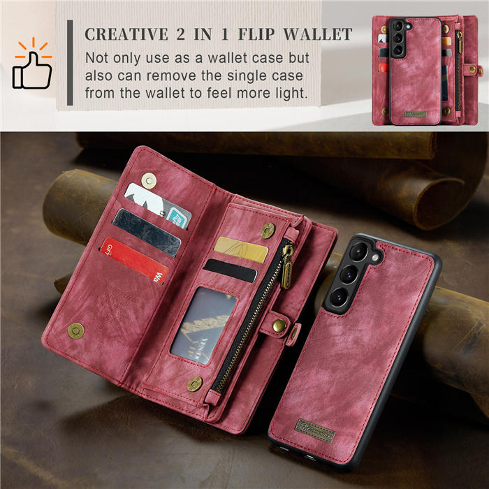 CaseMe Samsung Galaxy S23 Plus Zipper Wallet Magnetic Detachable 2 in 1 Case with Wrist Strap