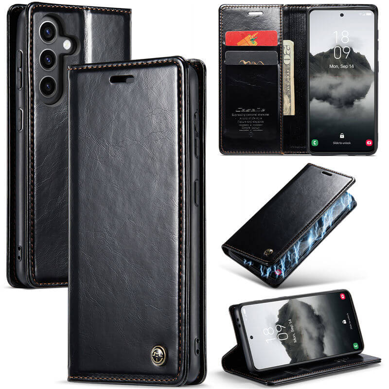 CaseMe Samsung Galaxy S24 Plus Luxury Wallet Magnetic Case Black - Click Image to Close