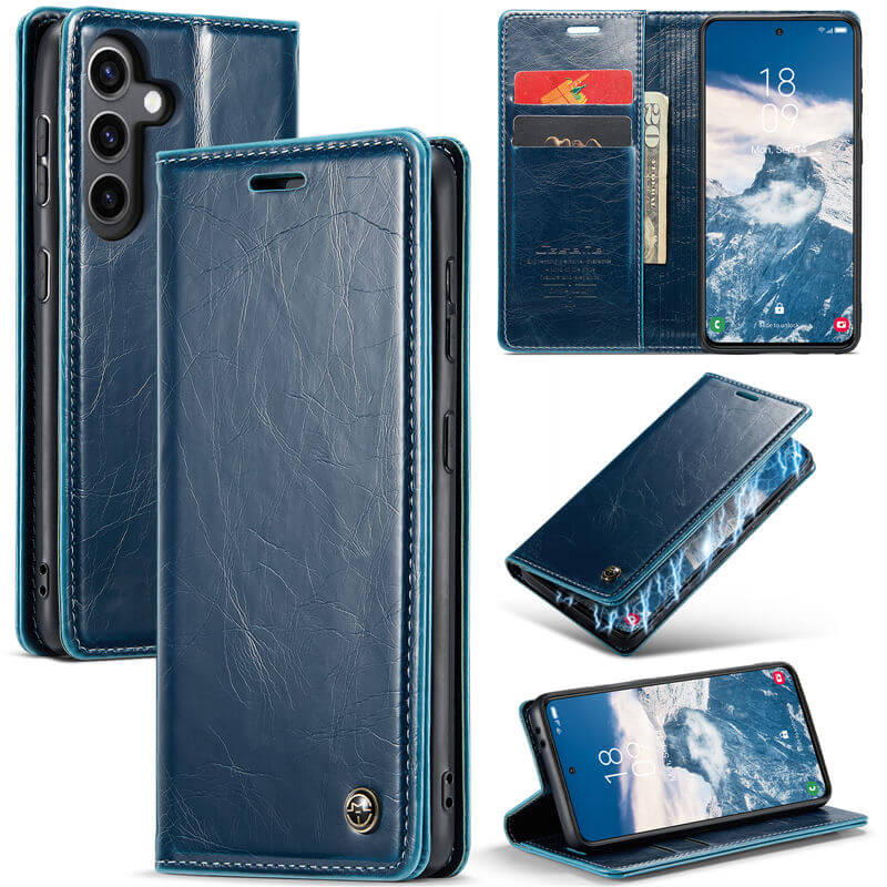 CaseMe Samsung Galaxy S24 Plus Luxury Wallet Magnetic Case Blue - Click Image to Close