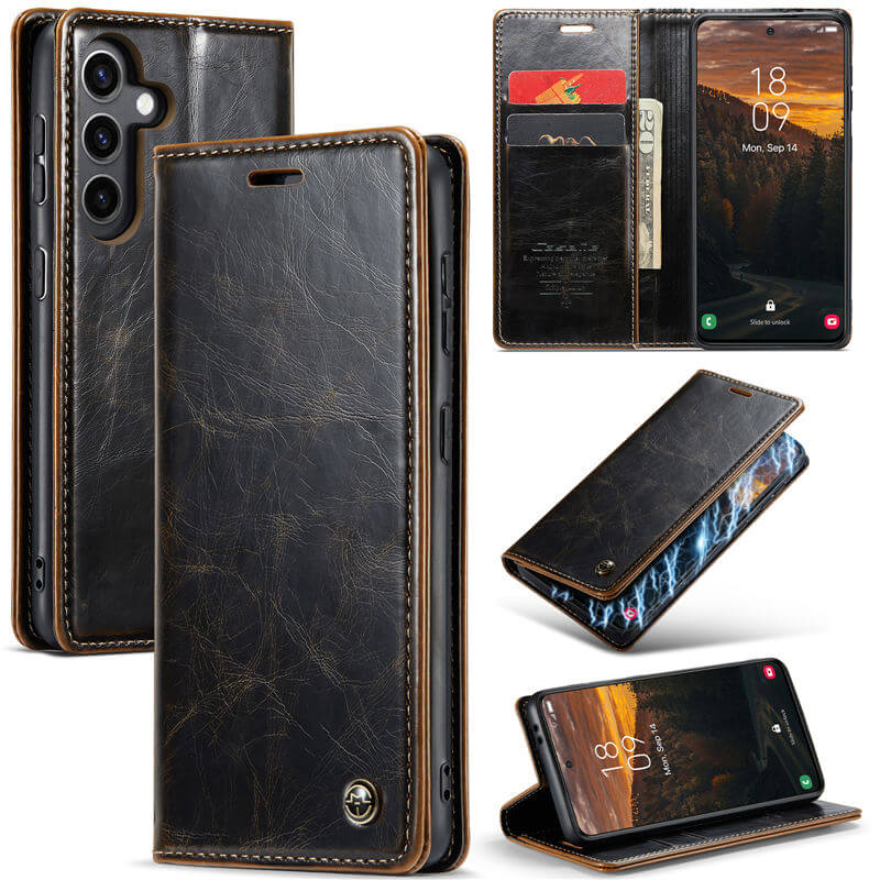 CaseMe Samsung Galaxy S24 Plus Luxury Wallet Magnetic Case Coffee - Click Image to Close
