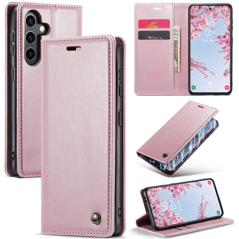 CaseMe Samsung Galaxy S24 Luxury Wallet Magnetic Case Pink - Click Image to Close