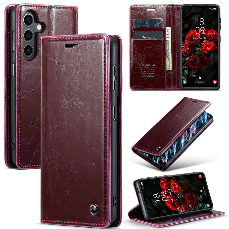 CaseMe Samsung Galaxy S24 Plus Luxury Wallet Magnetic Case Red