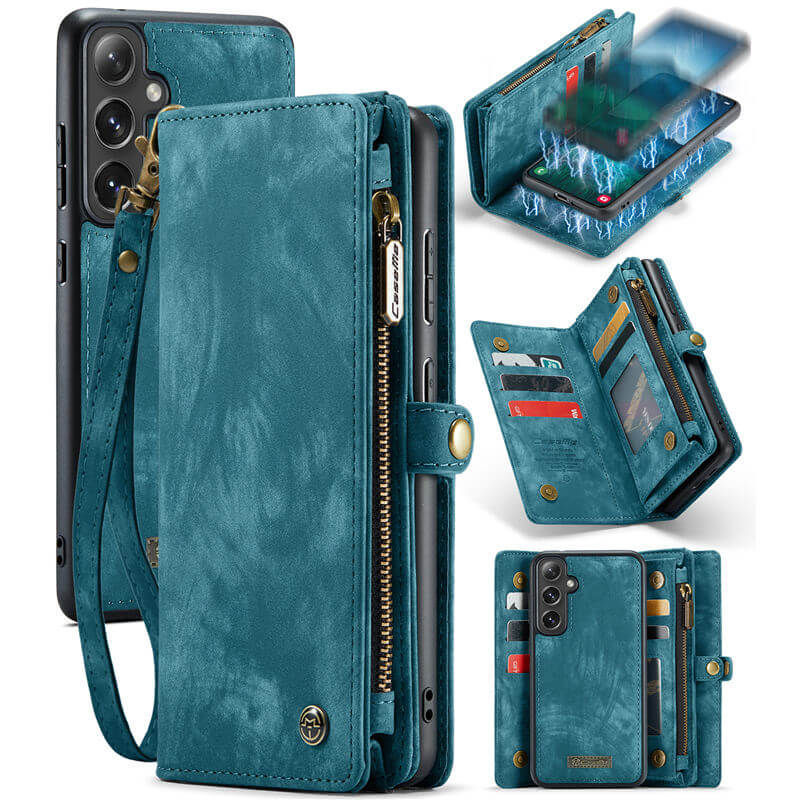 CaseMe Samsung Galaxy S24 Wallet Case with Wrist Strap Blue - Click Image to Close