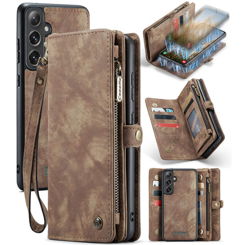 CaseMe Samsung Galaxy S24 Wallet Case with Wrist Strap Coffee - Click Image to Close
