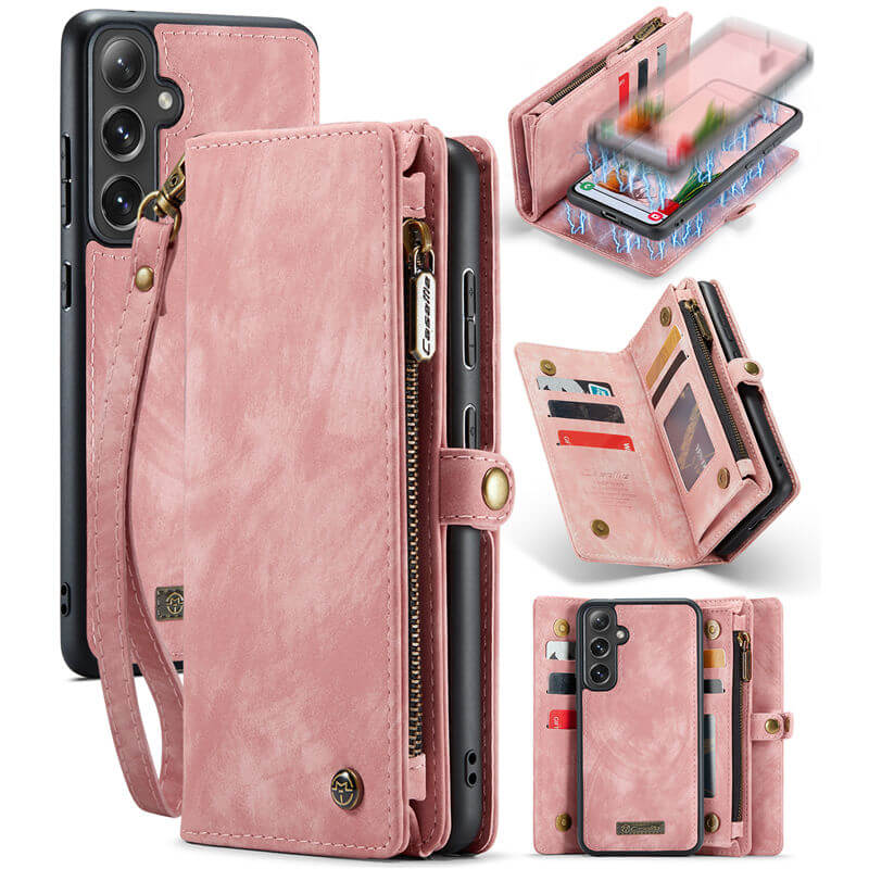 CaseMe Samsung Galaxy S24 Wallet Case with Wrist Strap Pink