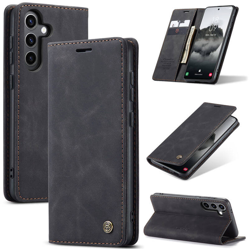 CaseMe Samsung Galaxy S24 Plus Wallet Suede Leather Case Black